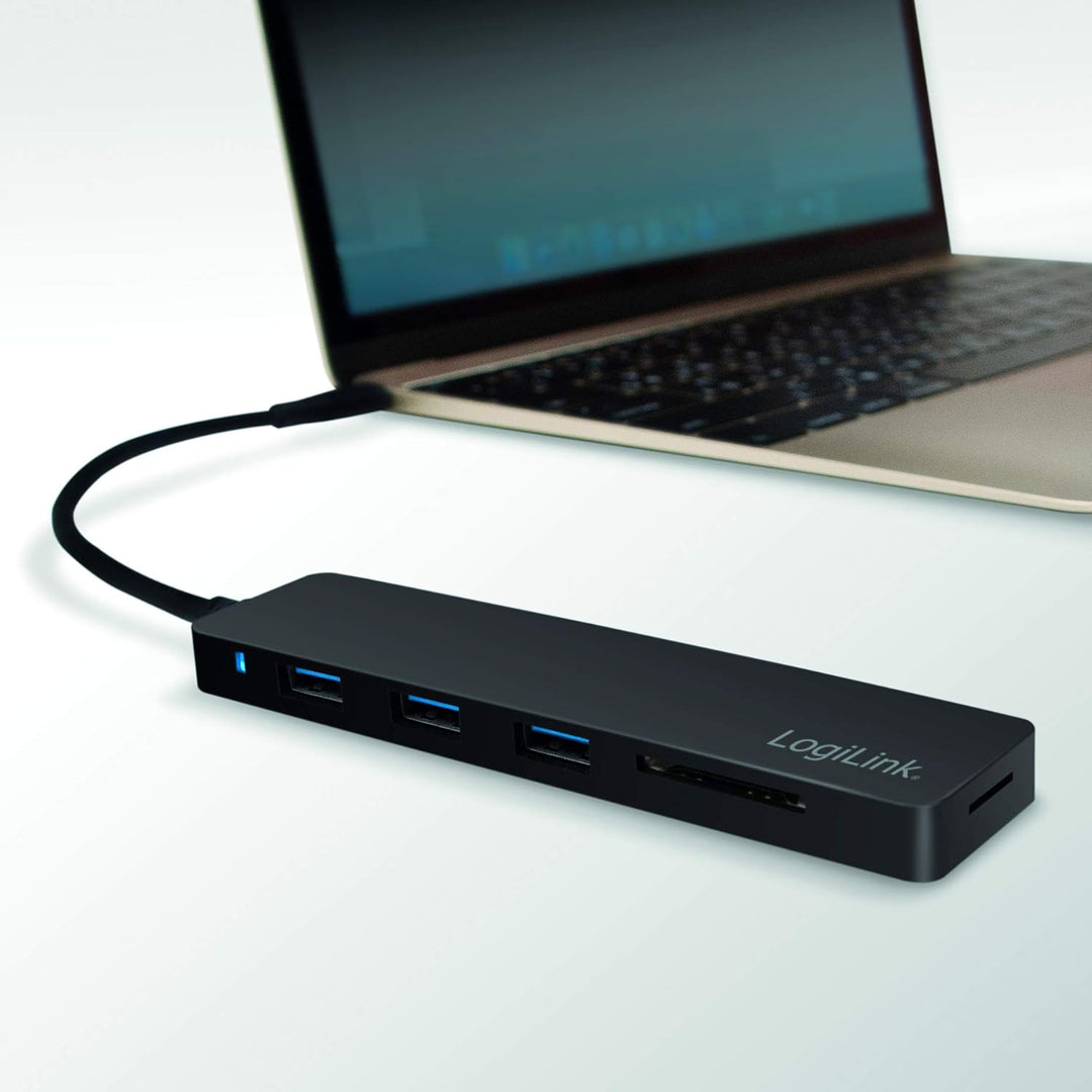 LogiLink UA0312 Slim USB 3.1/3.0 Hub und Cardreader für PC/Laptop Schwarz USB 3.1 3-Port + Cardreade
