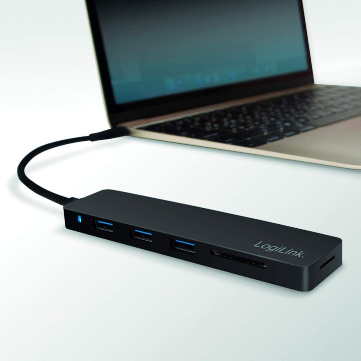 LogiLink UA0312 Slim USB 3.1/3.0 Hub und Cardreader für PC/Laptop Schwarz USB 3.1 3-Port + Cardreade