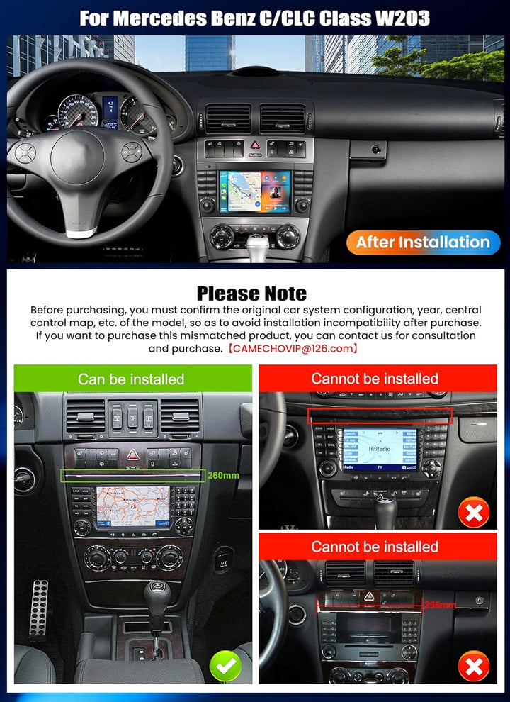 CAMECHO 8-Kern 4+64G Android 15 Carplay Autoradio für Mercedes Benz C-Klasse/CLS W203, DSP Carplay m