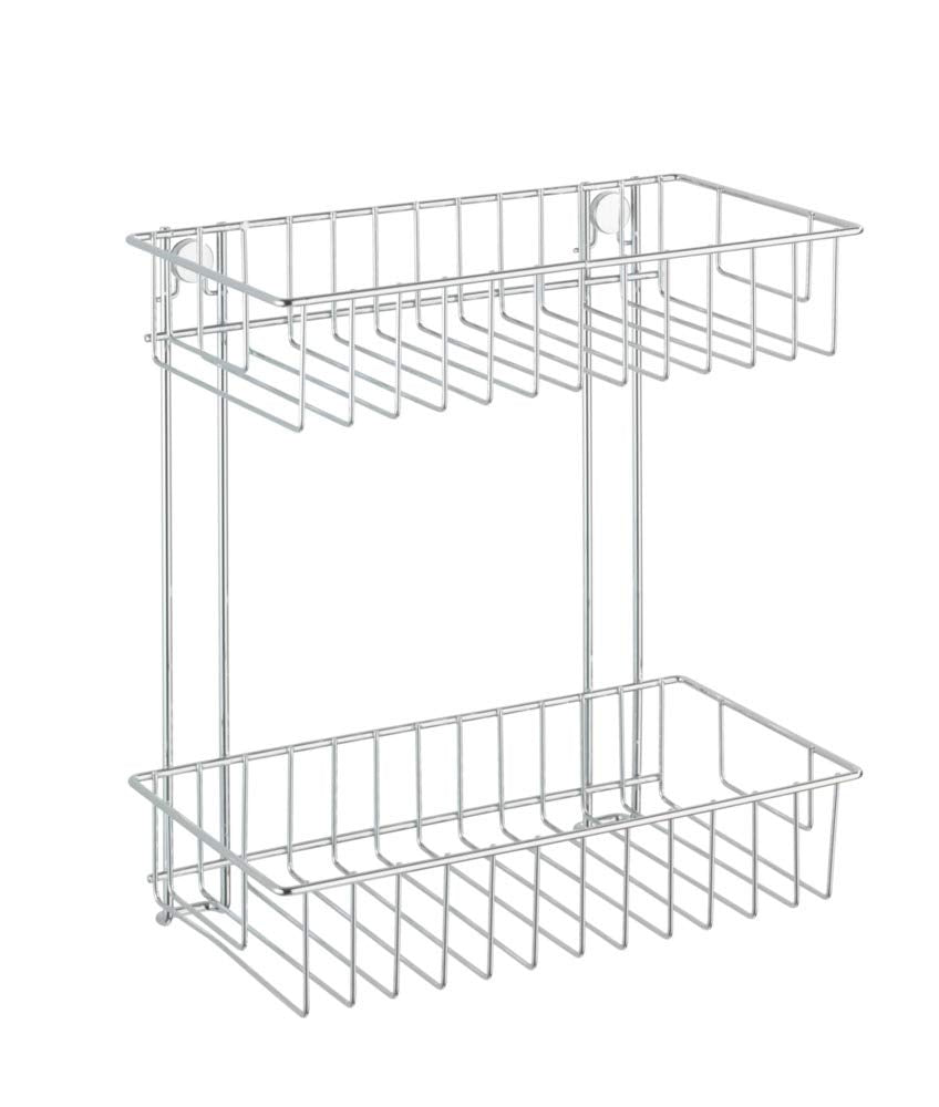 WENKO Wandregal 2 Etagen Classic, Stahl, 24 x 26 x 14 cm, Chrom Duo, Duo