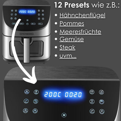 Heissluftfritteuse | 8 Liter | Heissluftfritteuse | 4 in 1 Mini Backofen | Fritteuse | Dörrautomat |