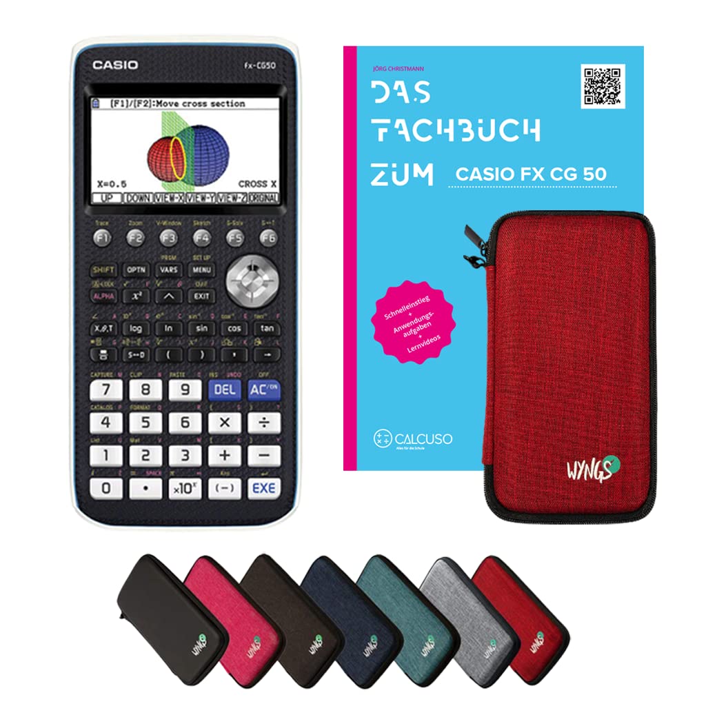 CALCUSO Standardpaket: Casio FX CG 50 + WYNGS Schutztasche rot + CALCUSO Fachbuch + Erweiterte Garan