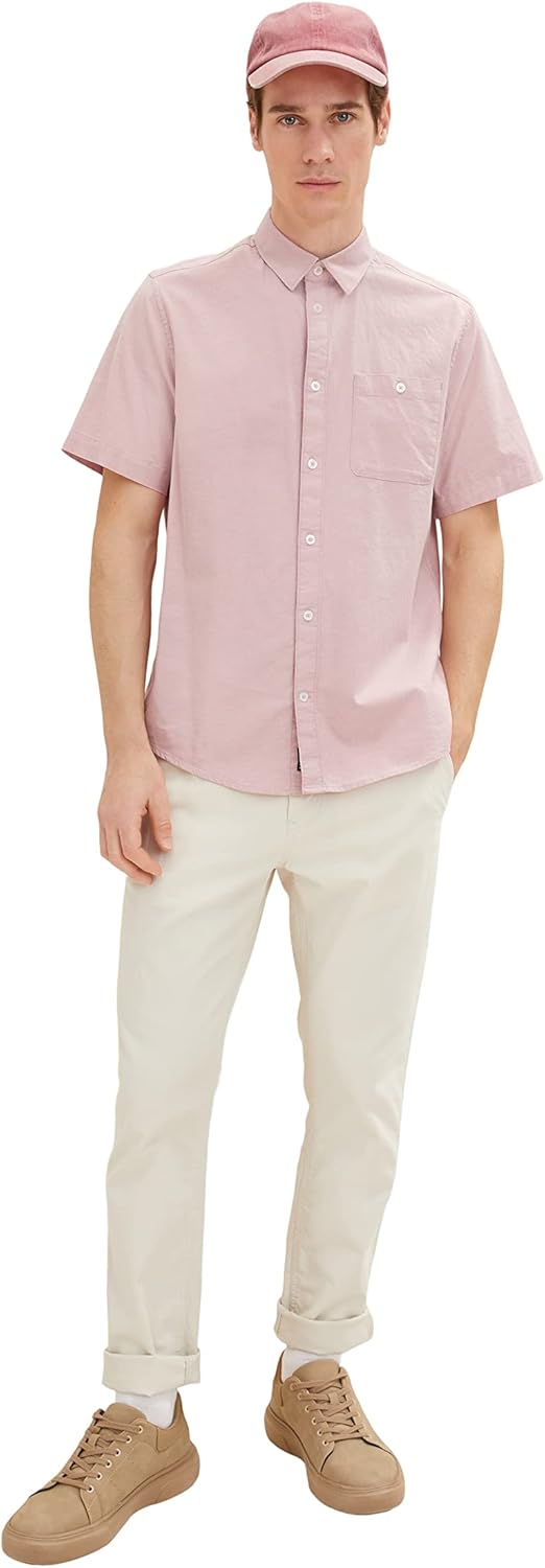 TOM TAILOR Herren Oxford Kurzarm-Hemd mit Stretch L 31201 - Velvet Rose Chambray, L 31201 - Velvet R