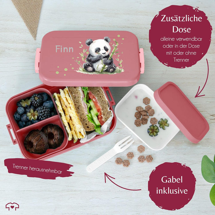 Kinder Bento Box Midi Mepal Bentobox - Panda - Personalisierbare Brotdose mit Pandabär | Lunchbox fü