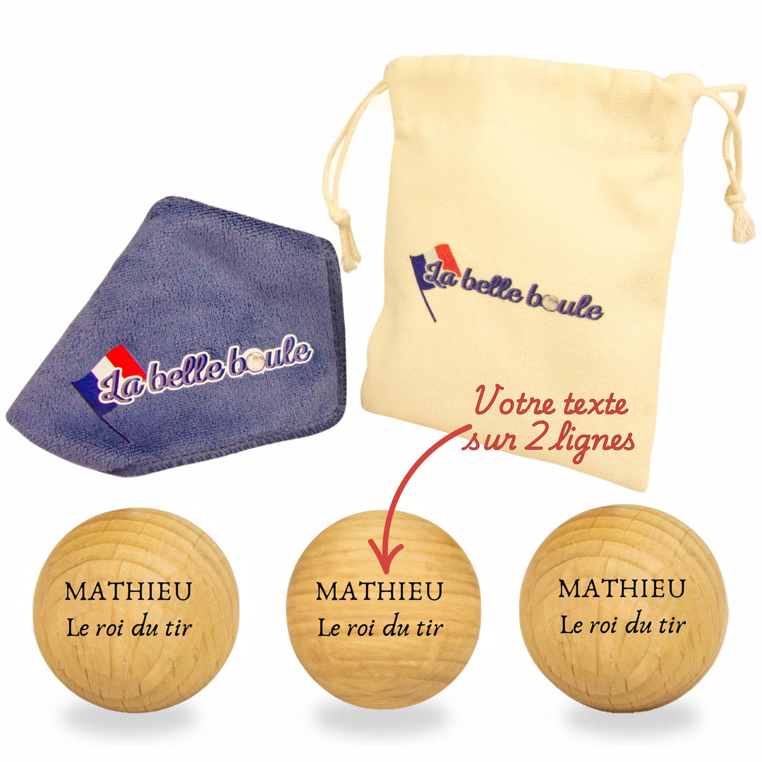 La belle boule® Set mit 3 personalisierbaren Boccia-Kugeln – Tasche für Boccia + Mikrofasertuch – Bo