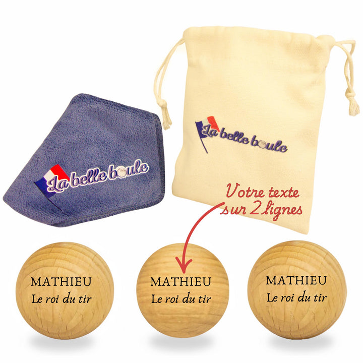 La belle boule® Set mit 3 personalisierbaren Boccia-Kugeln – Tasche für Boccia + Mikrofasertuch – Bo