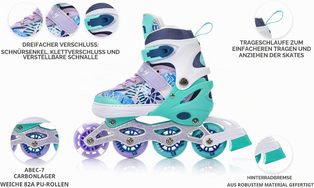 meteor® Inlineskates 4in1 Kinder Inliner Rollschuhe Roller Blades Quad Skates Carbon Kinder Inlinesk
