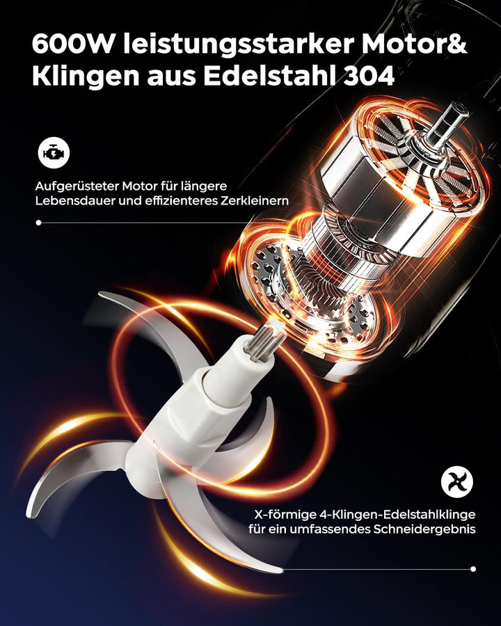 Bear 2L+1.8LFleischwölfe Zerkleinerer Elektrisch, Glas+Edelstahl，600W 2 Geschwindigkeit, Häcksler mi