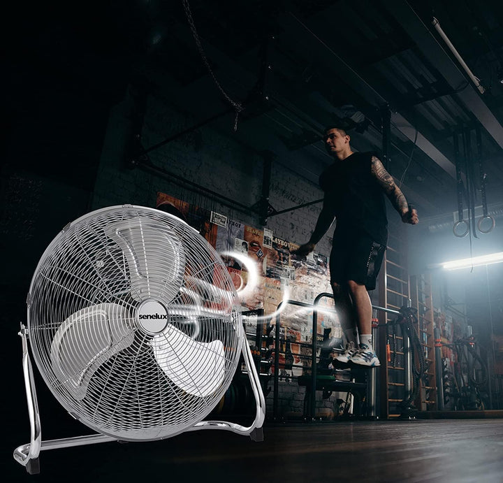 Senelux Bodenventilator – Fitnessstudio-Ventilator aus Chrom – 16-Zoll-elektrischer tragbarer Kühlve