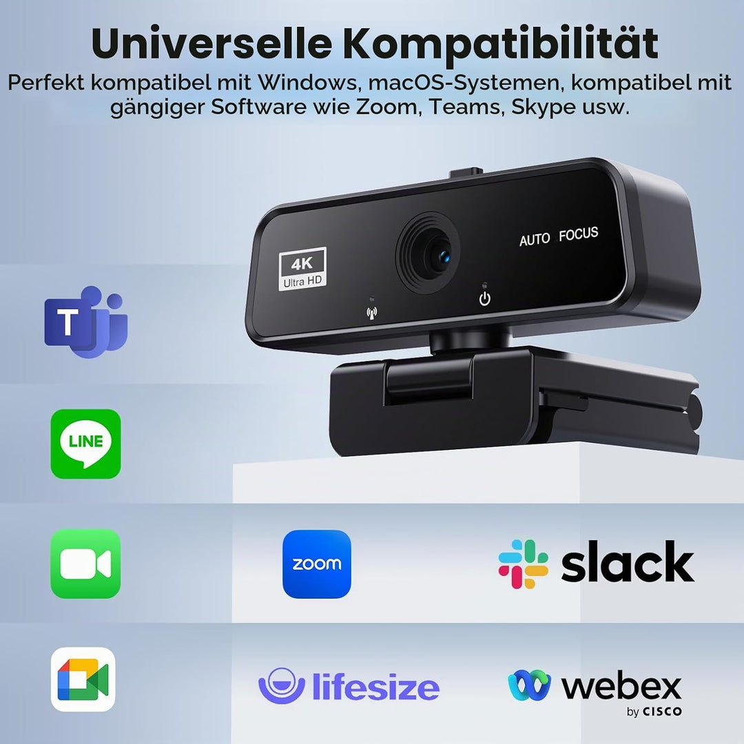 4K Webcam mit Autofokus – Ultra HD Streaming Kamera mit Integriertem Mikrofon &amp; Automatischer Lichtk