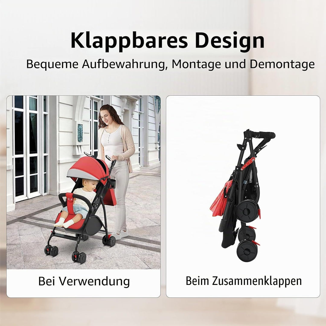 MUL-BOUTIQUE Kinderwagen ab 0-4 Jahre, 0-28 kg,reisebuggy mit liegefunktion，federleichter, kompakter
