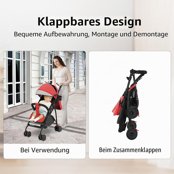 MUL-BOUTIQUE Kinderwagen ab 0-4 Jahre, 0-28 kg,reisebuggy mit liegefunktion，federleichter, kompakter