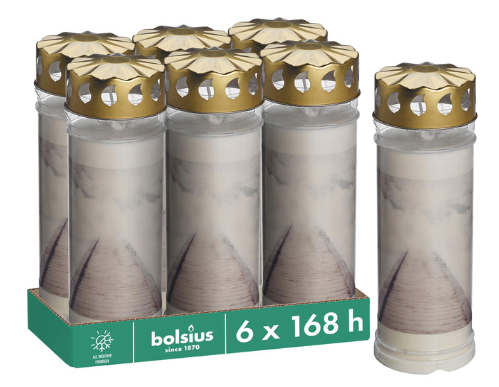 Bolsius Grablicht - Weiss - 6 Stück - Länge Brenndauer 168 Stunden - Trauerkerze & Gedenkstätte Kerz