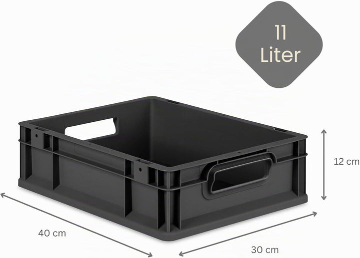 PROREGAL SparSet 5x Eurobox NextGen Grip | HxBxT 12x30x40cm | 11 Liter | Griffe offen | Schwarz | Eu