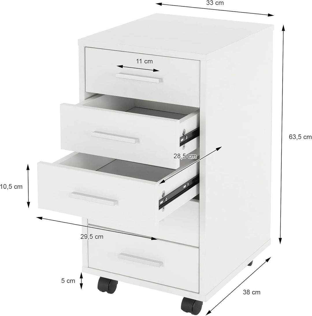 ML-Design Rollcontainer mit 5 Schubladen, 33x38x63,5 cm, Weiss, aus Holz, Aluminium-Griffe, Mobiler