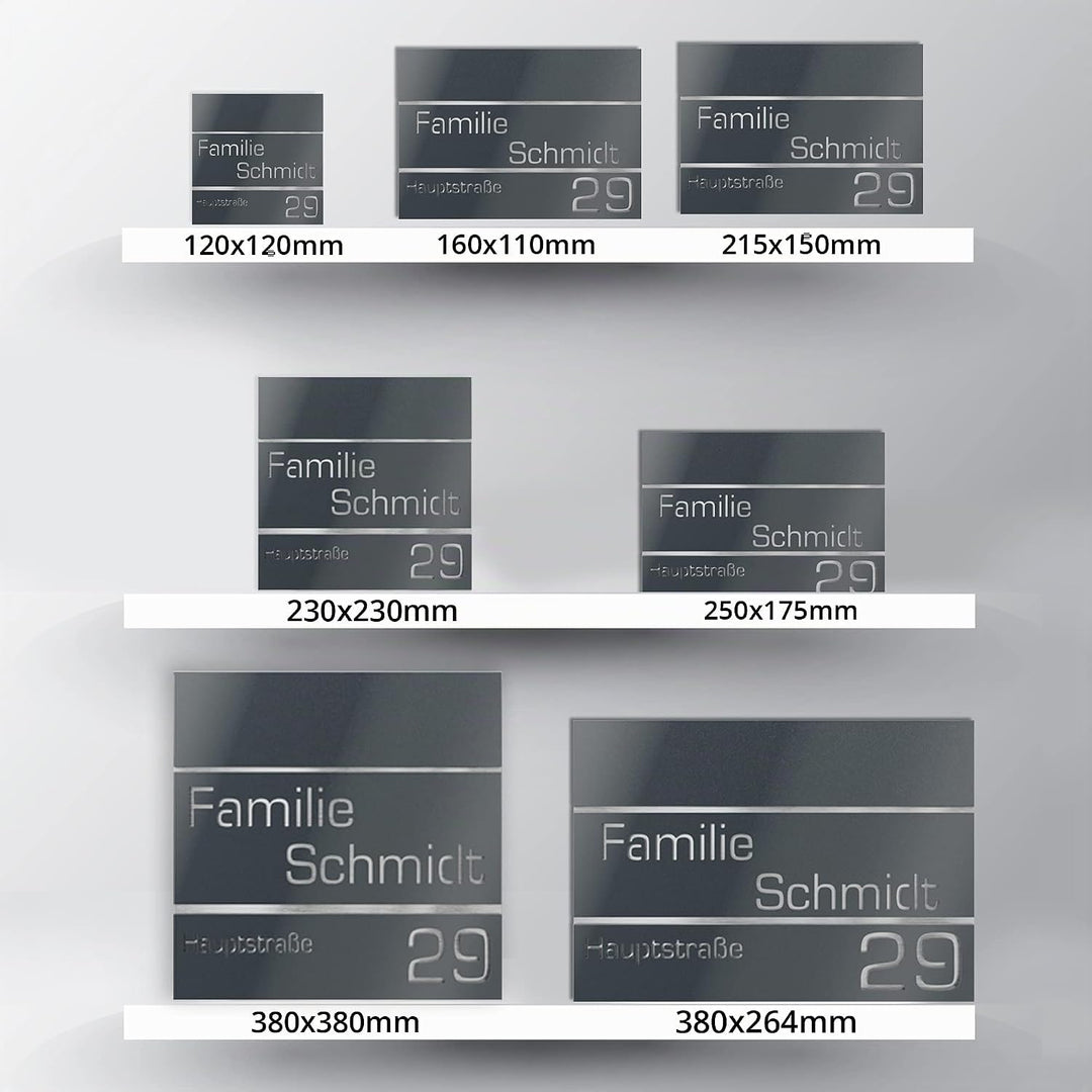 Hausnummer aus V2A Edelstahl 160x110mm - Anthrazit Metallic - Rostfrei UV-beständig Individuell anpa