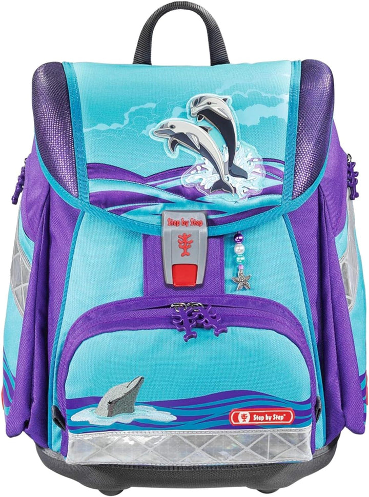 Step by Step Schulranzen-Set Touch 2 „Happy Dolphins“ 4-teilig, lila-blau, Traktoren-Design, ergonom