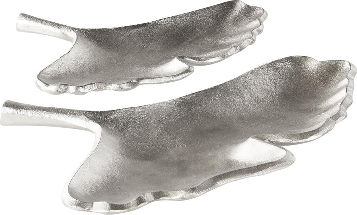Metall Dekoschalen 2er Set Ginkgo Blätter Schmuck Tablett in Silber Palenque