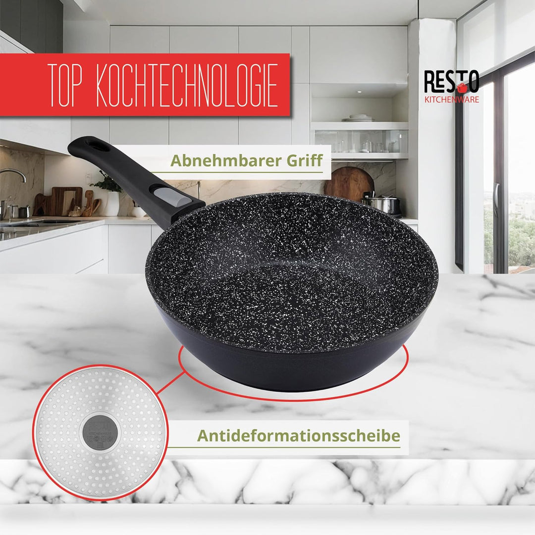 RESTO Bratpfanne 26 cm, tiefe Wokpfanne aus geschmiedetem Aluminium mit vierschichtiger Marmor-Antih