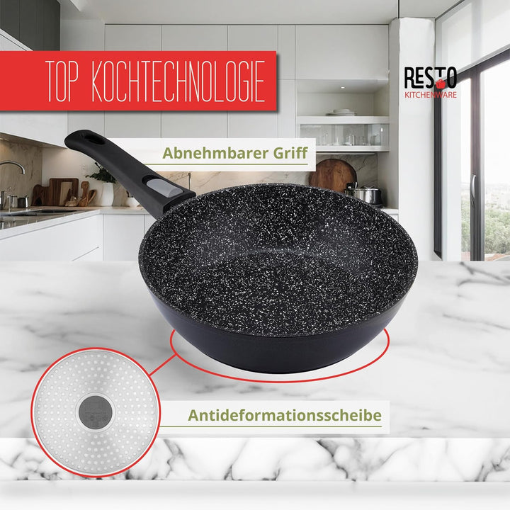 RESTO Bratpfanne 26 cm, tiefe Wokpfanne aus geschmiedetem Aluminium mit vierschichtiger Marmor-Antih