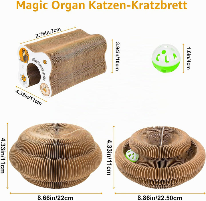 Kratzbrett Katze, 2-in-1 Cat Kratzbrett mit Glöckchen, Magische Orgel Cat Scratching Board, Zusammen