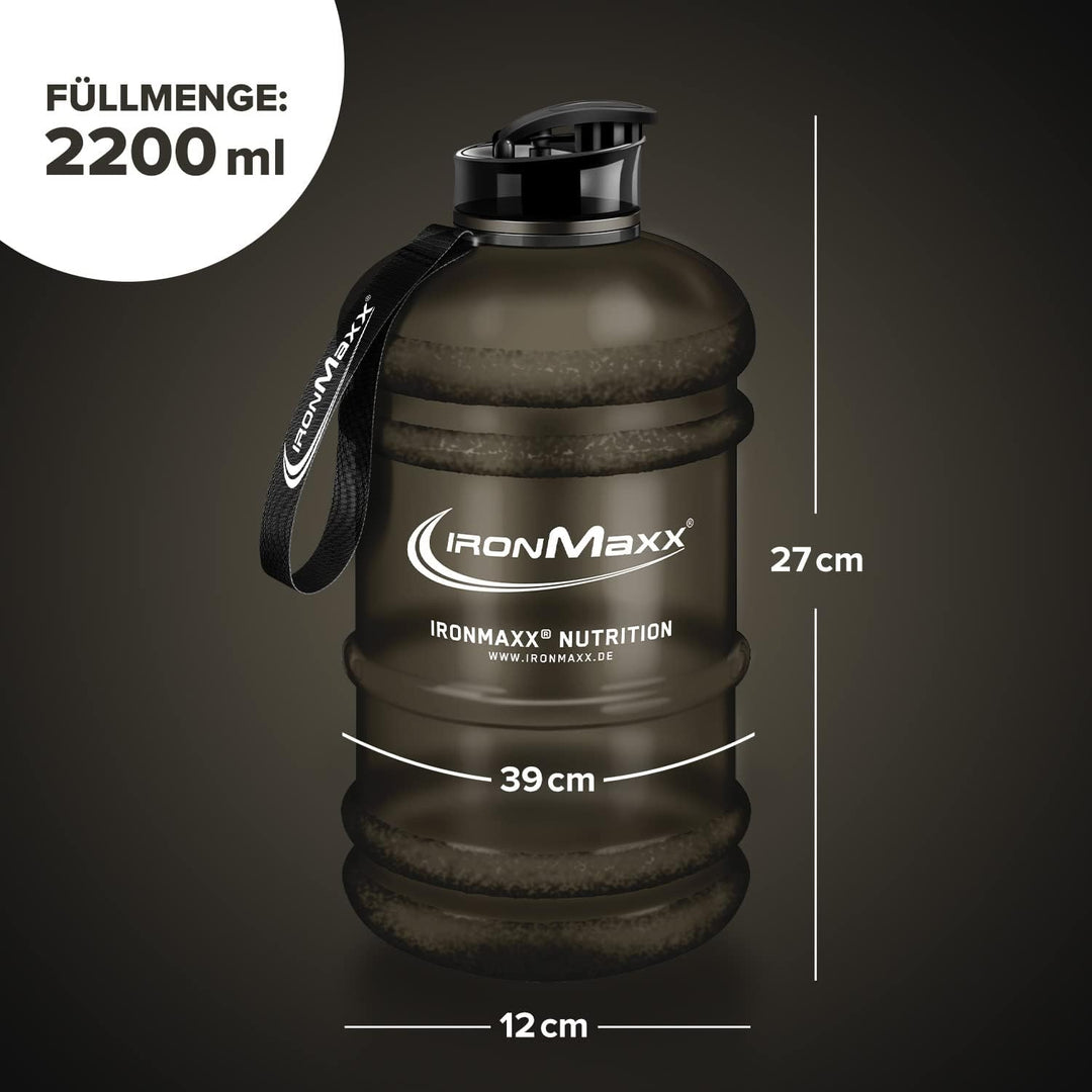 IronMaxx Water Gallon - Frosted Black 2200ml | BPA & DEHP frei | auslaufsichere Trinkflasche mit Mes