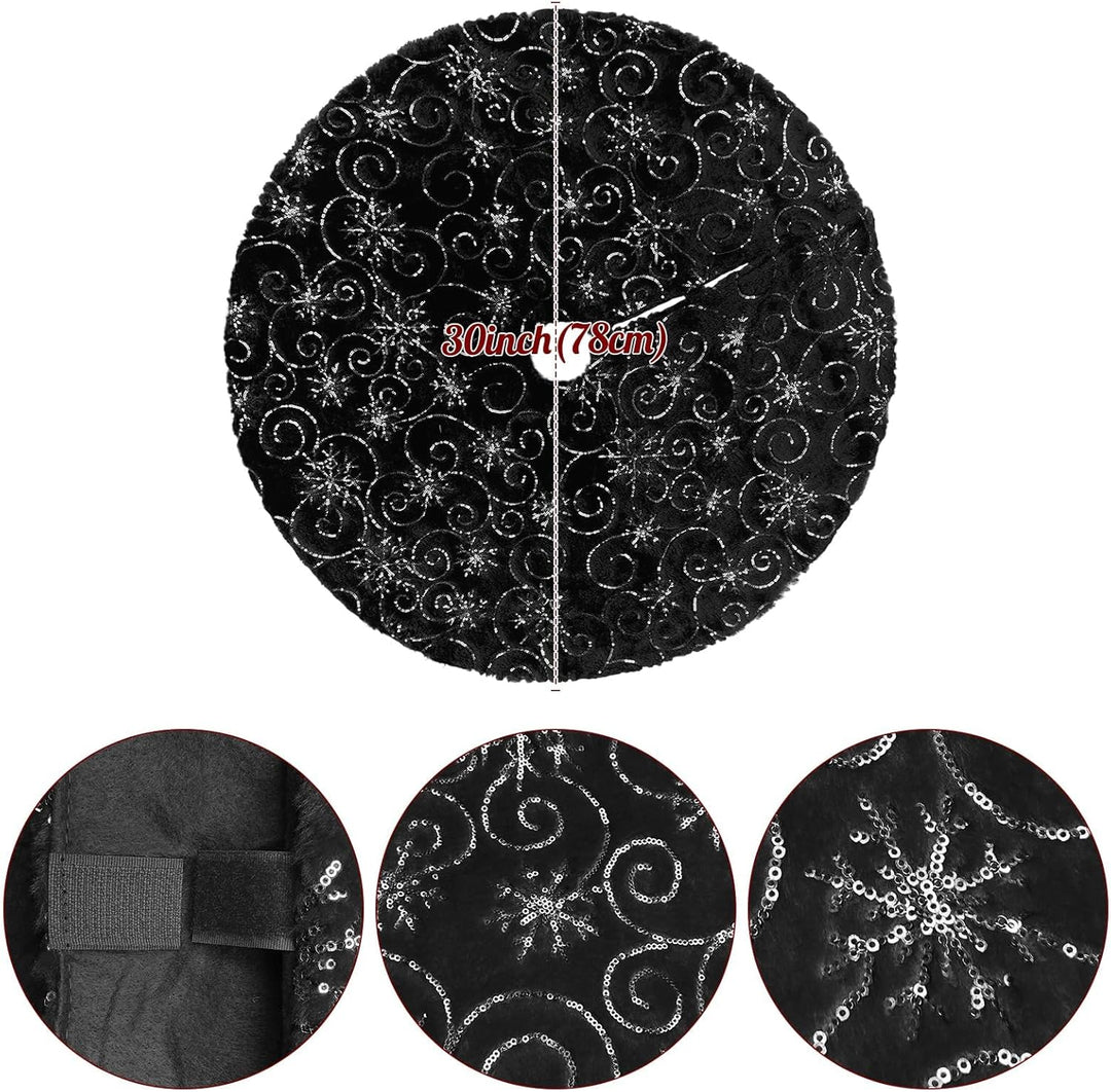 DecroXmas Christbaumröcke 122 cm, schwarzer Plüsch mit Schneeflocken-Design, Weihnachtsbaum-Unterlag