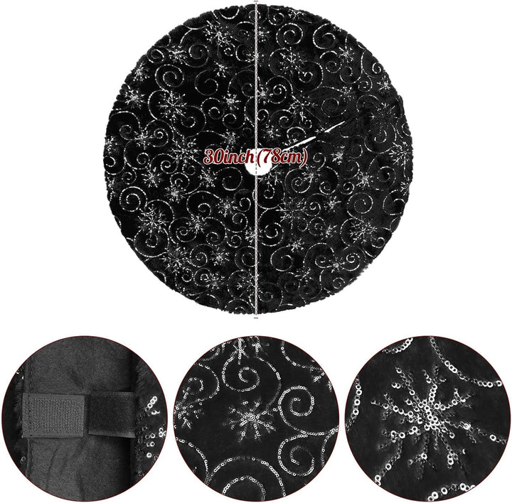 DecroXmas Christbaumröcke 122 cm, schwarzer Plüsch mit Schneeflocken-Design, Weihnachtsbaum-Unterlag