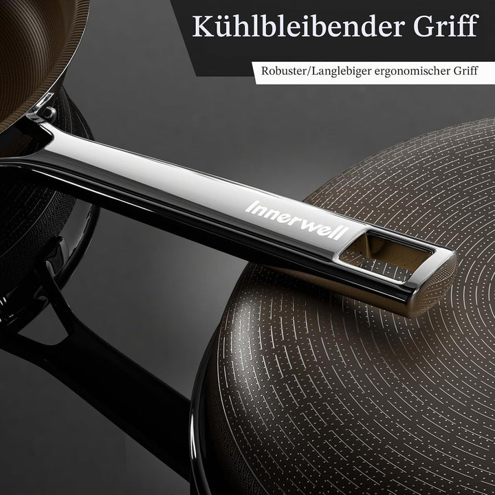 Innerwell Titan Keramik Bratpfanne 24 cm, Induktion Pfanne mit Deckel, Edelstahl Pfanne mit Antihaft