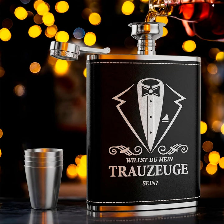 LILABIENE Flachmann Trauzeugen Geschenk Set mit Gravur 304 Edelstahl 230ml, Trauzeuge