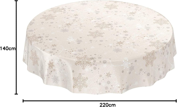 ANRO Wachstuchtischdecke Wachstuch Wachstischdecke Tischdecke Weihnachten Schneeflocken Beige 220x14