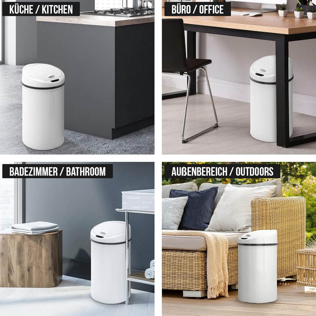 Jago® Mülleimer mit Sensor - 30/40/50/60L, Edelstahl/verzinkter Stahl, Rund, mit Klemmring, für Küch