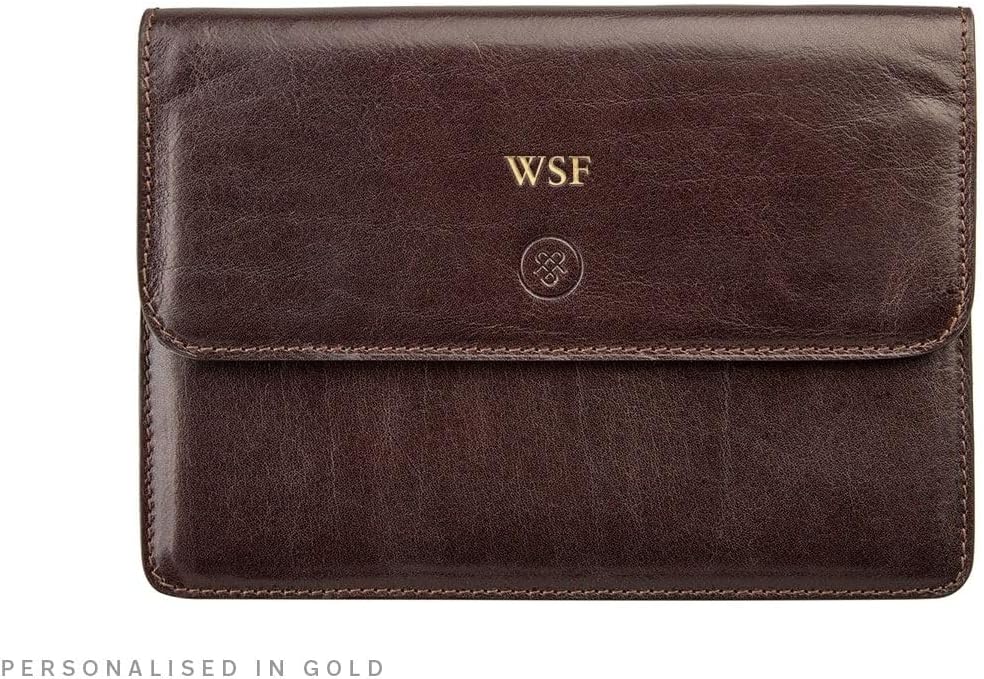 Maxwell Scott Handgefertigte Leder Reisedokumentenmappe Torrino in Dunkelbraun, Dunkelbraun