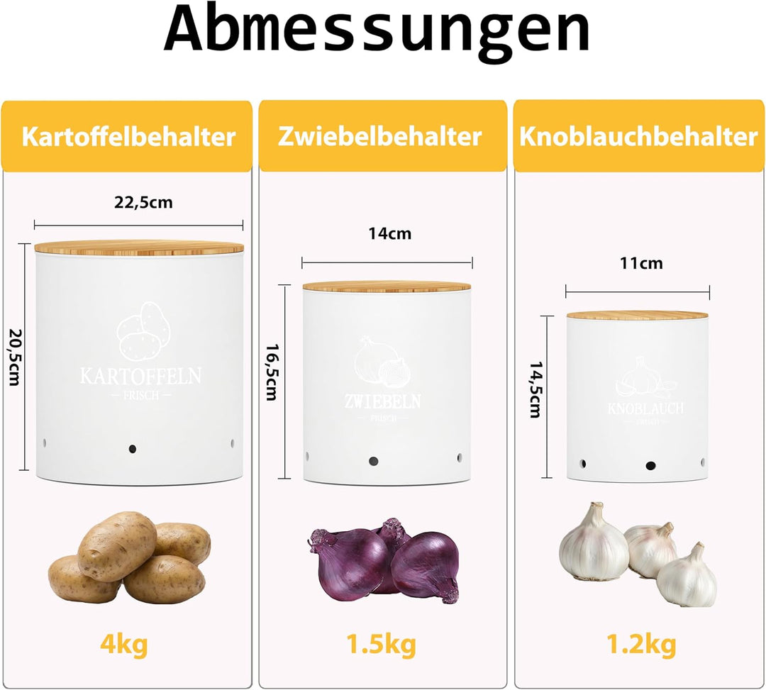 Kartoffel Aufbewahrungsbox 3er Set | Stapelbare mit Frischebelüftung, Kunststoff Kartoffelbox, Platz