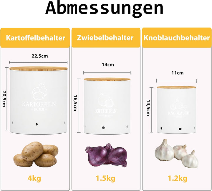 Kartoffel Aufbewahrungsbox 3er Set | Stapelbare mit Frischebelüftung, Kunststoff Kartoffelbox, Platz