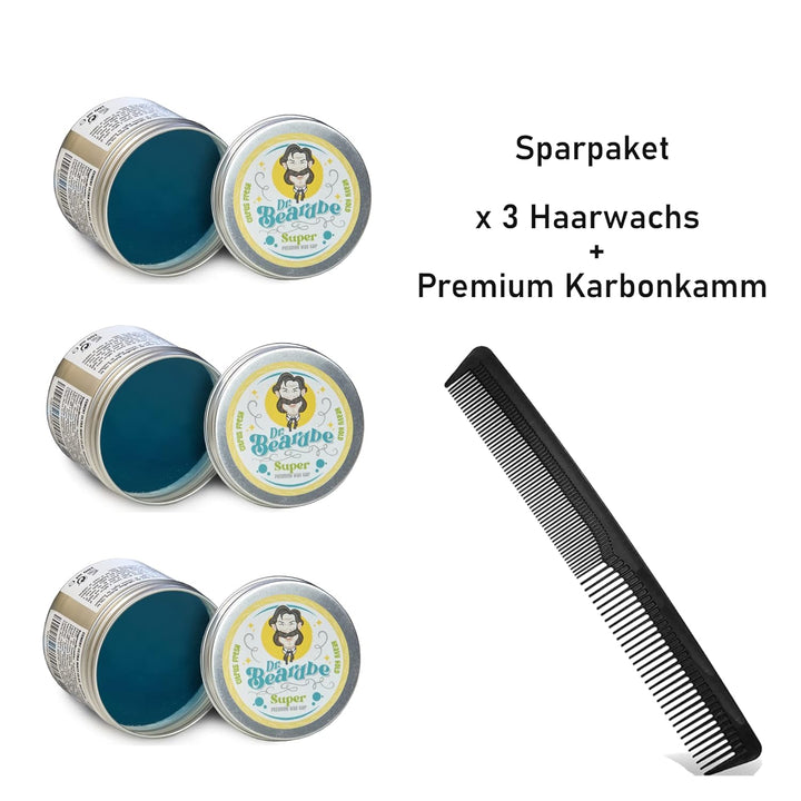 BEARDBE superstarkes Haarwachs-Pack für alle Haartypen mit Geschenkkamm, mit Zitrusaroma und extra s