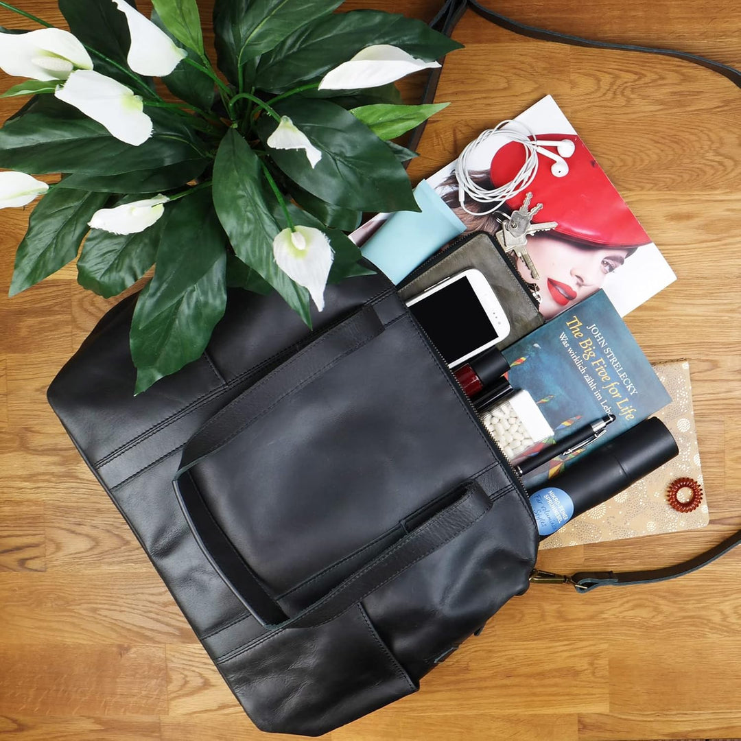 LECONI Shopper Vintage-Look Damen Henkeltasche Schultertasche Echt-Leder Natur Damentasche Ledertasc