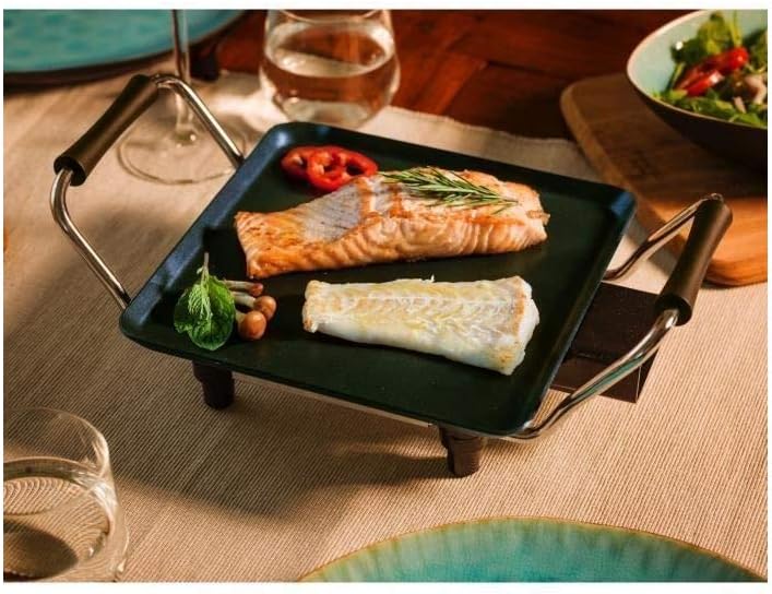 Bestron elektrischer Tischgrill, kleine Plancha-/Teppanyaki-Grillplatte mit Antihaftbeschichtung, Gr