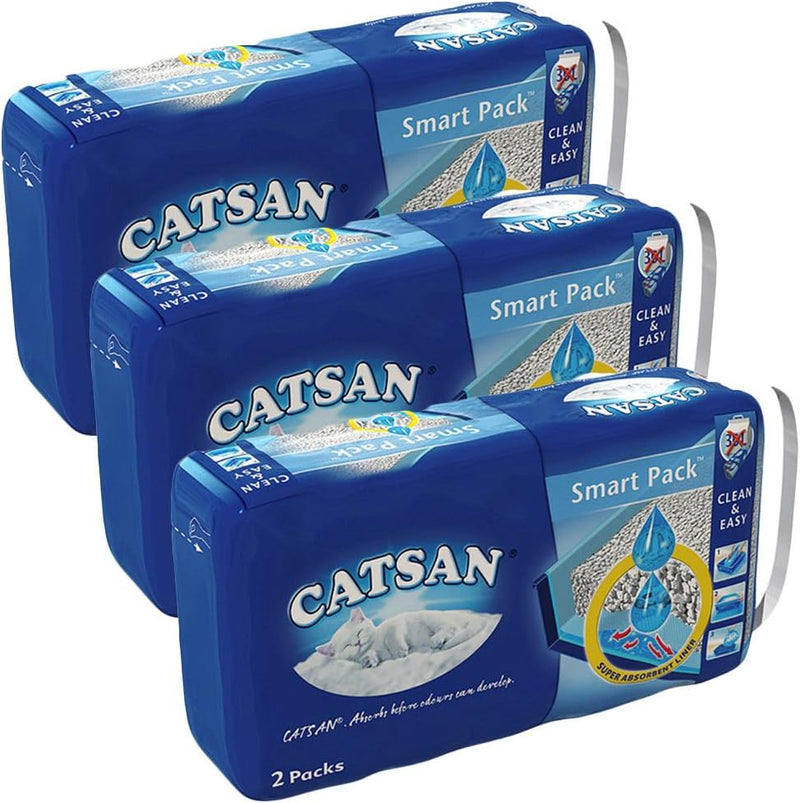CATSAN Smart Pack – Nichtklumpende Katzenstreu auf saugfähigem Vlies – 3 Packungen mit 6 Packs 24L (