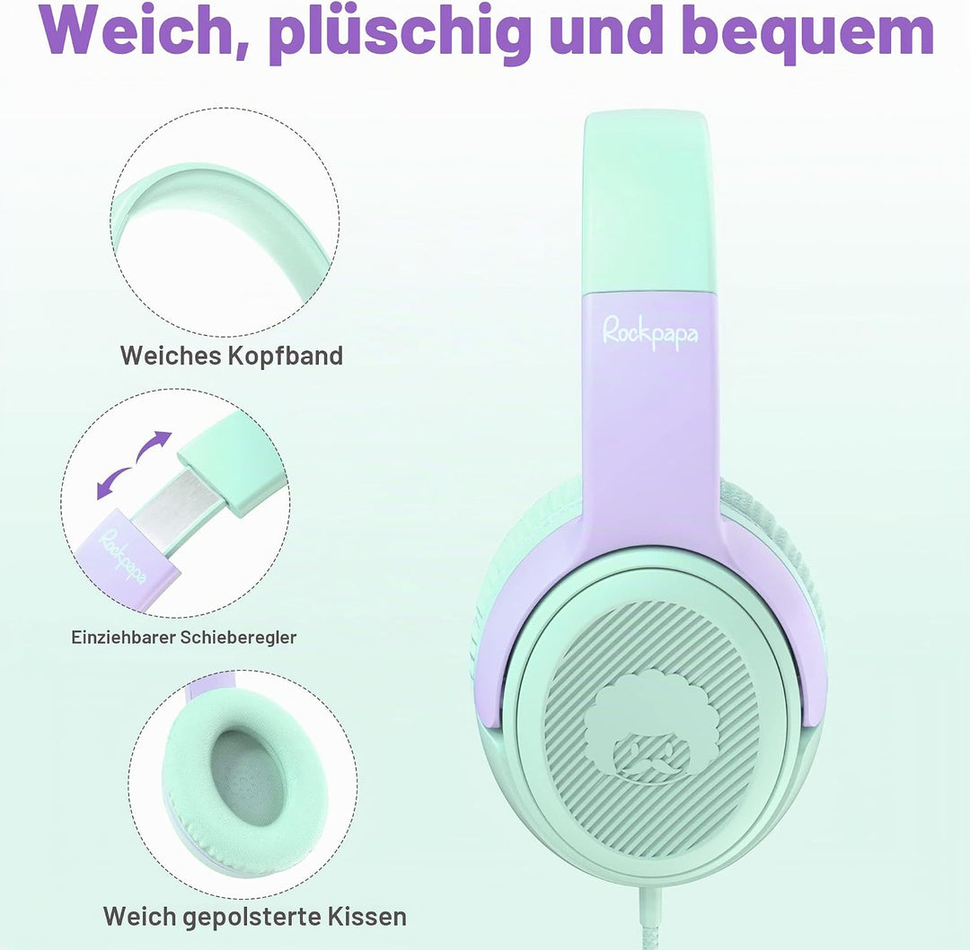 RockPapa Share 1 Kopfhörer Kinder Schule Mädchen Junge, 85dB/94dB Lautstärkebegrenzung, Sharing-Funk