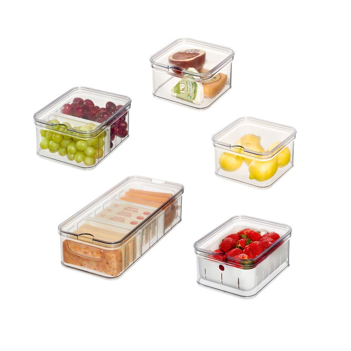 iDesign Kühlschrank-Organizer-Set aus Kunststoff, 5 Stück, transparent/mattweiss, 5 Stück Set of 5 T