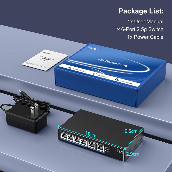 10Gb Unmanaged Switch mit 4*2.5G Base-T Ports, 2*10G RJ45 Ports,4 Port 2.5Gb Netzwerk Switch, 60 Gbi