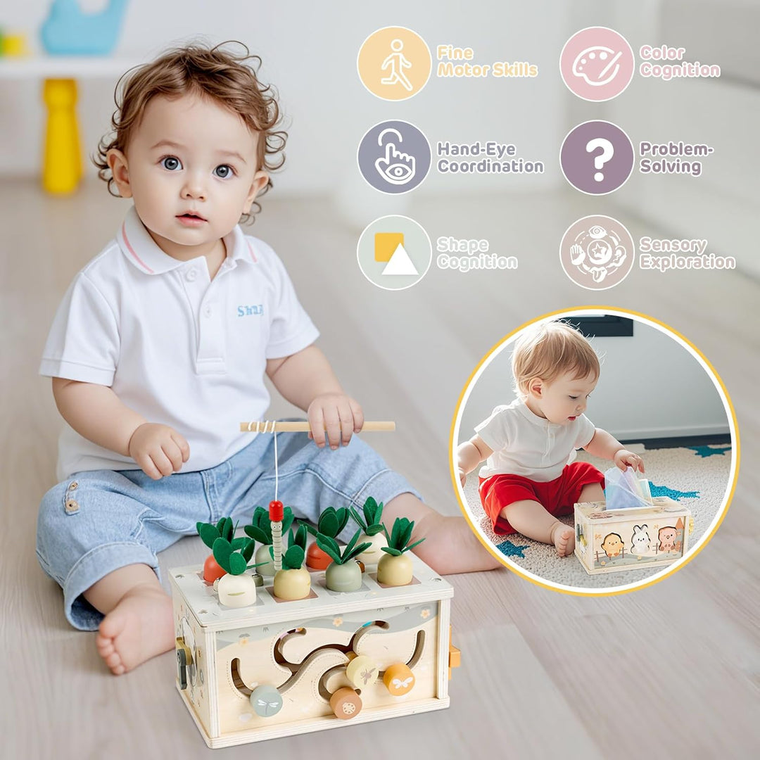 Vanplay Montessori Spielzeug Baby 12 Monate, 6 in 1 Tücherbox Baby Spielzeug ab 1 Jahr, Holzspielzeu