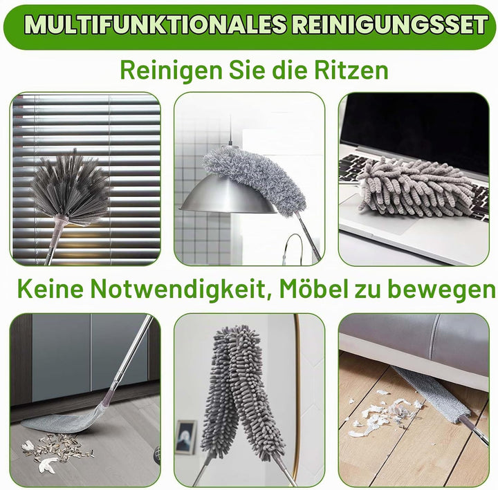 6 Stücke Staubwedel Teleskop,Mikrofaser Duster Eckbesen,mit Teleskopstange,Waschbar,ausziehbar bis 2