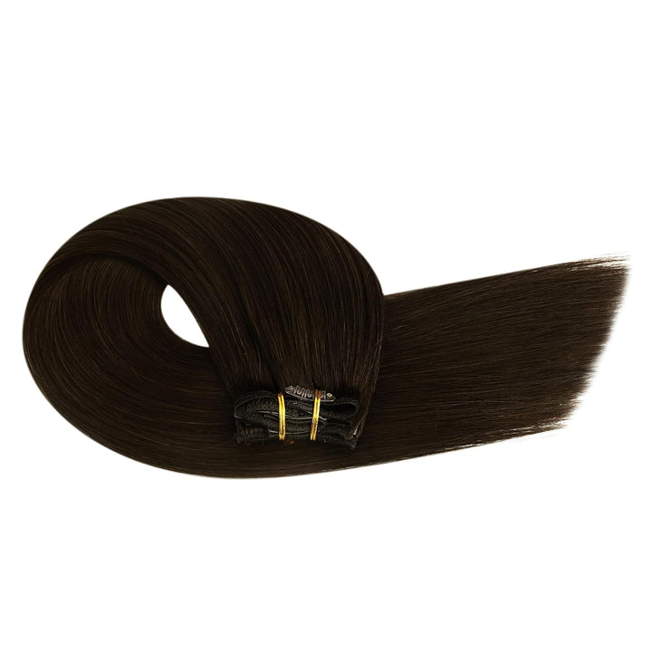 Ugeat Haarverlängerung Echthaar Clip in Extensions Echthaar Schokobraun Menschliches Haar Remy Clip