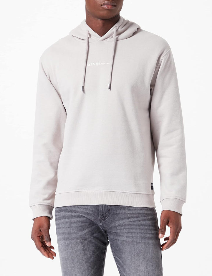 TOM TAILOR Denim Herren Hoodie Sweatshirt mit kleinem Logo-Print S 11754 - Light Dove Grey, S 11754