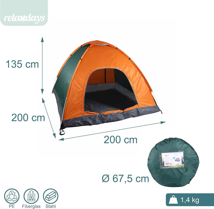 Relaxdays Pop Up Zelt Strand, Wurfzelt, 2-3 Personen, kleines Packmass, UV Schutz 50+, HBT 135 x 200