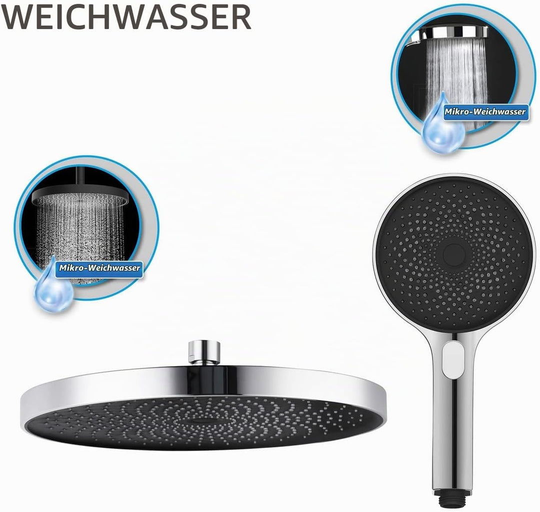 WENKO Duschsystem Softwater, Duschstange aus Edelstahl mit Regenduschkopf, Handbrause, Duschschlauch