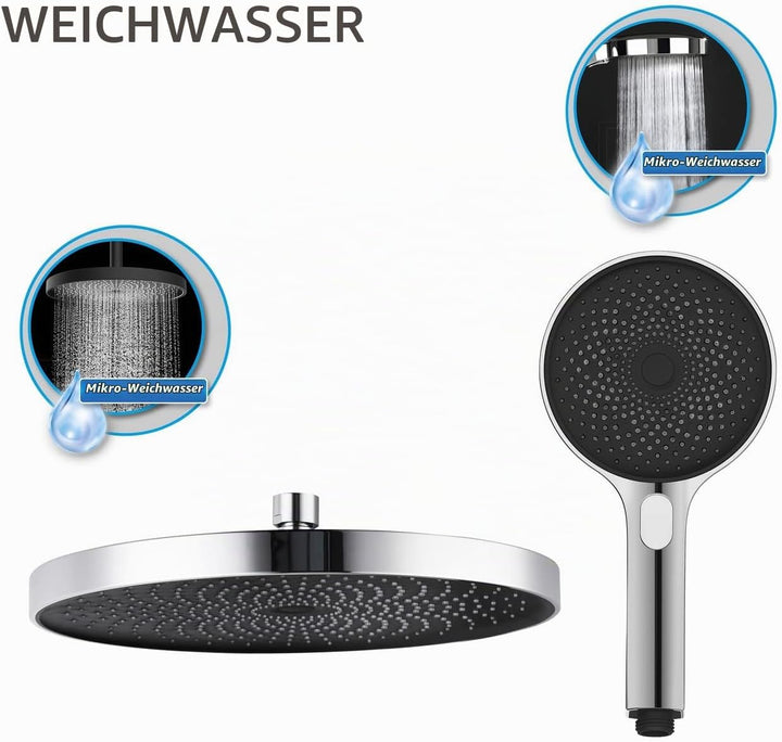 WENKO Duschsystem Softwater, Duschstange aus Edelstahl mit Regenduschkopf, Handbrause, Duschschlauch