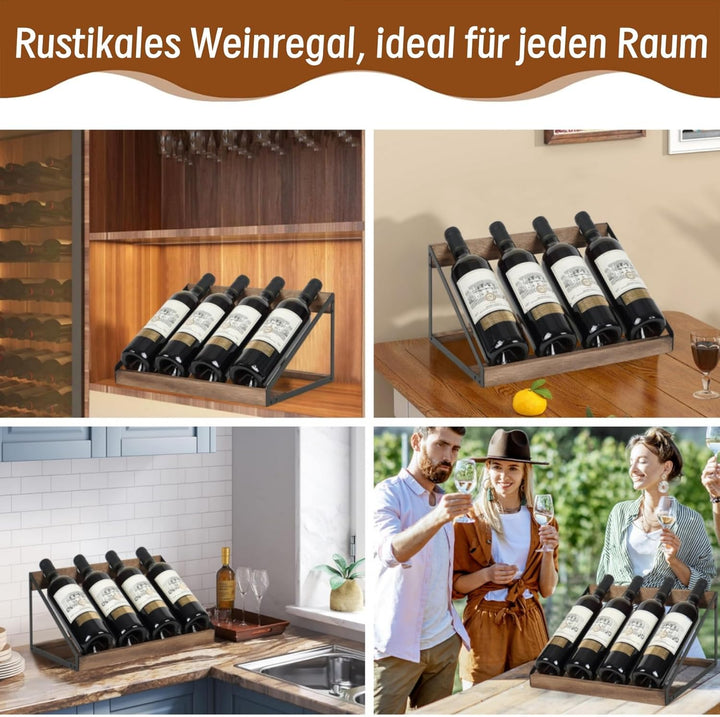 JUJOYBD Weinregal Holz für Tisch, Rustikales Flaschenregal für 4 Flaschen, Weinständer für Party, Kü